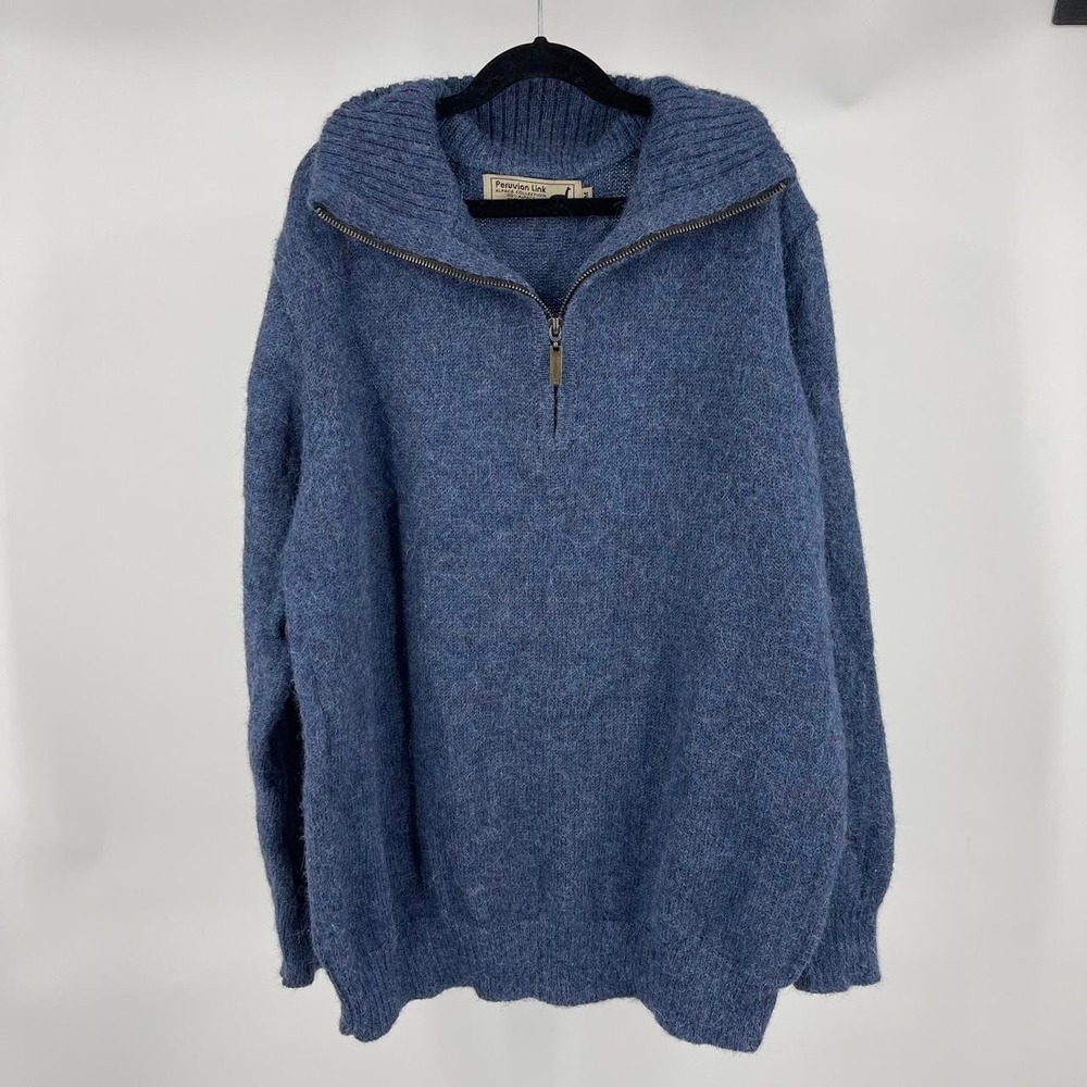 Peruvian Link 100% Alpaca Wool Knit Quarter Zip Sweater Men's M Quiet Luxury